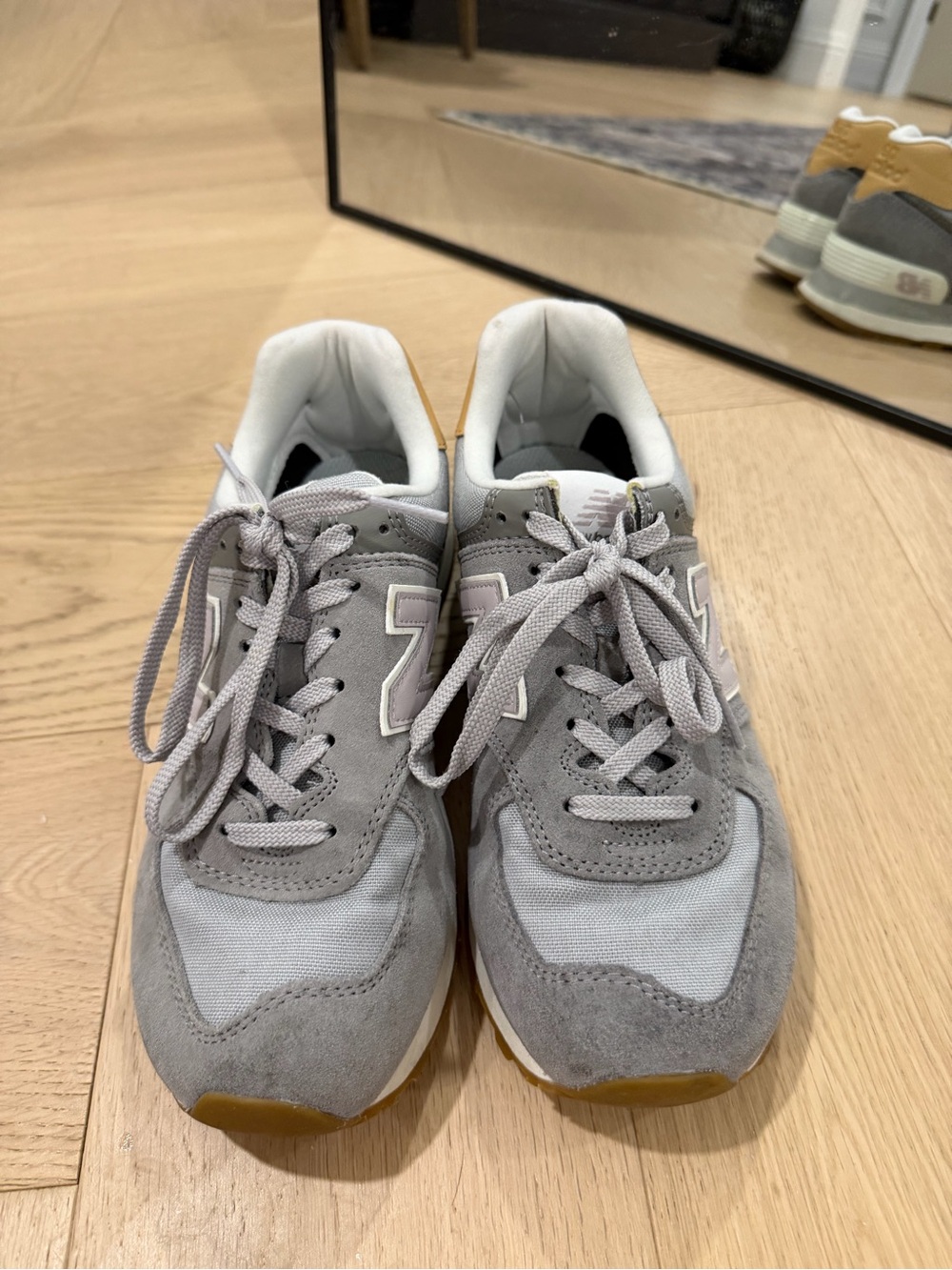 New Balance Women's Grey Suede Sneaker with Tan Heel - Picture 2 of 8